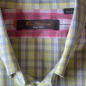 Ben Sherman Long Sleeve Button Down Shirt, Gray Yellow, Mens L